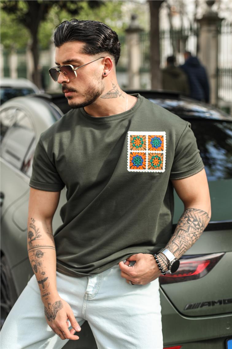 Nakış Detaylı T-Shirt Haki