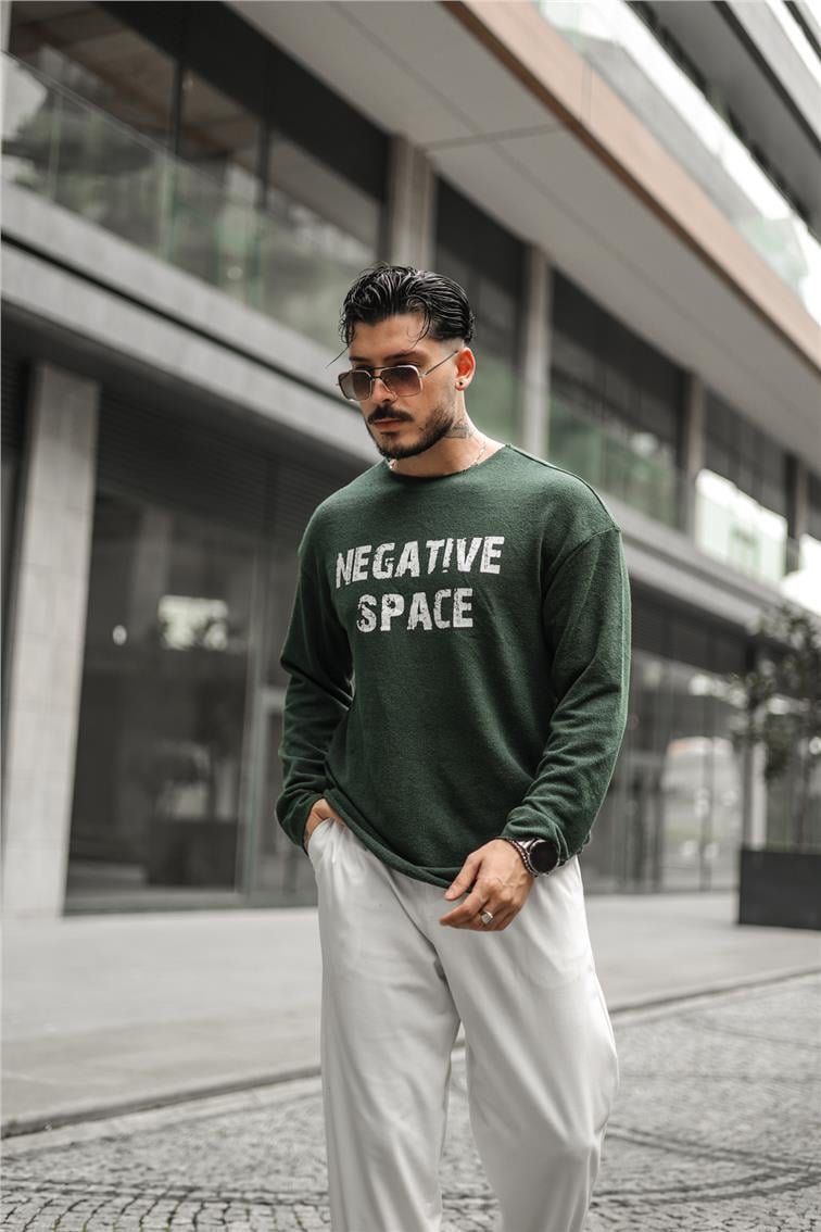 NEGATIVE SPACE Baskılı Kazak Koyu Yeşil