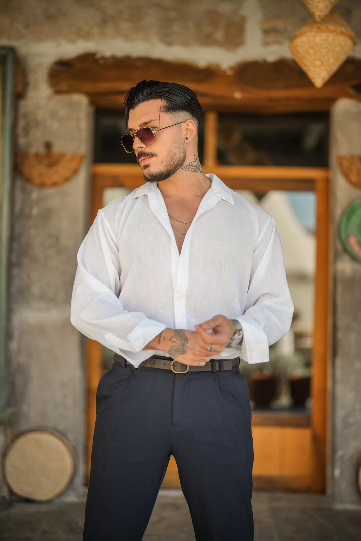 Non Iron Oversize Gömlek Beyaz