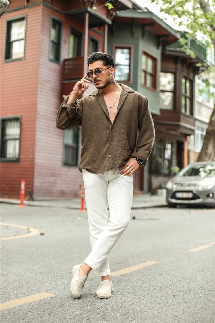 Non Iron Oversize Gömlek Kahve