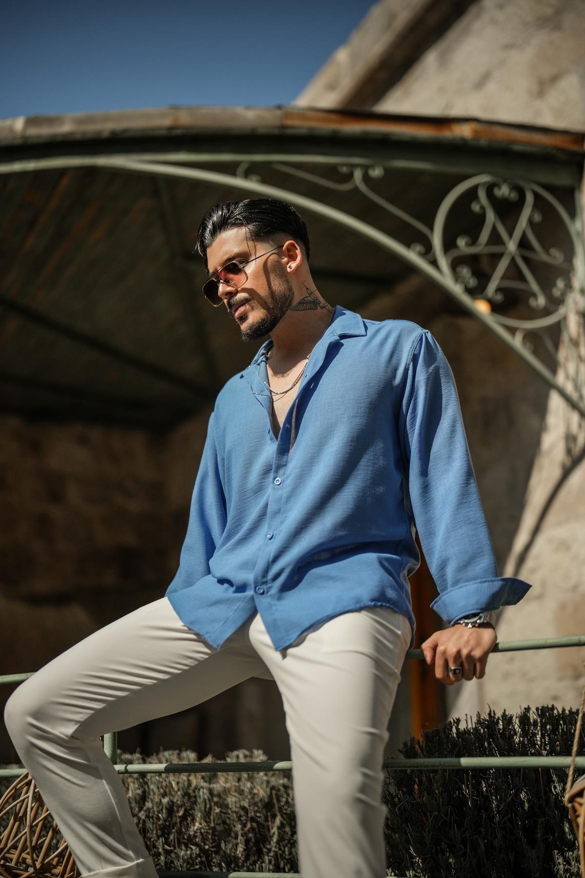 Non Iron Oversize Gömlek Koyu Mavi