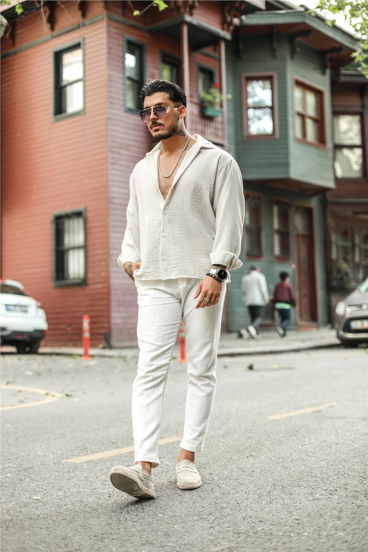 Non Iron Oversize Gömlek Krem