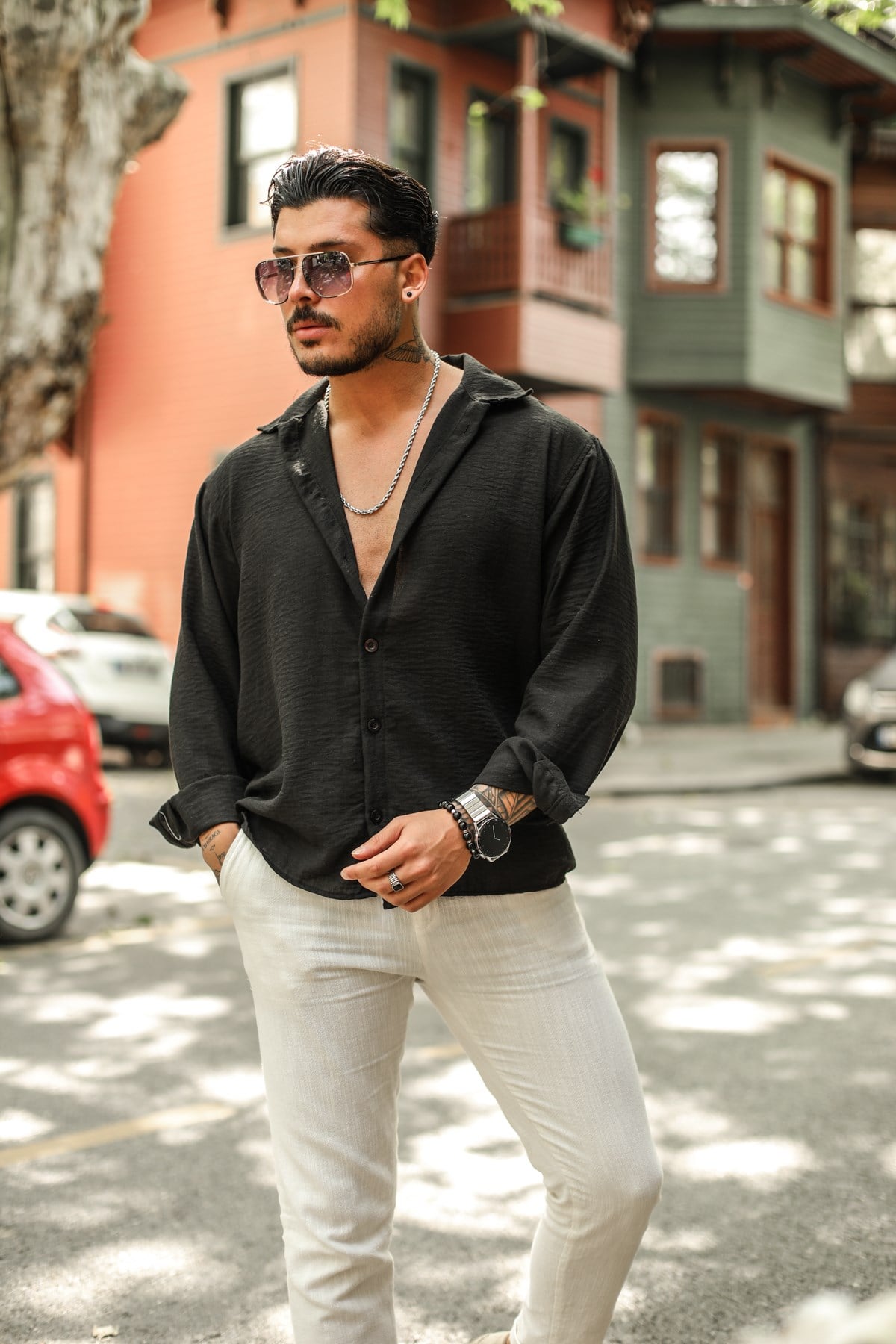 Non İron Oversize Gömlek Siyah