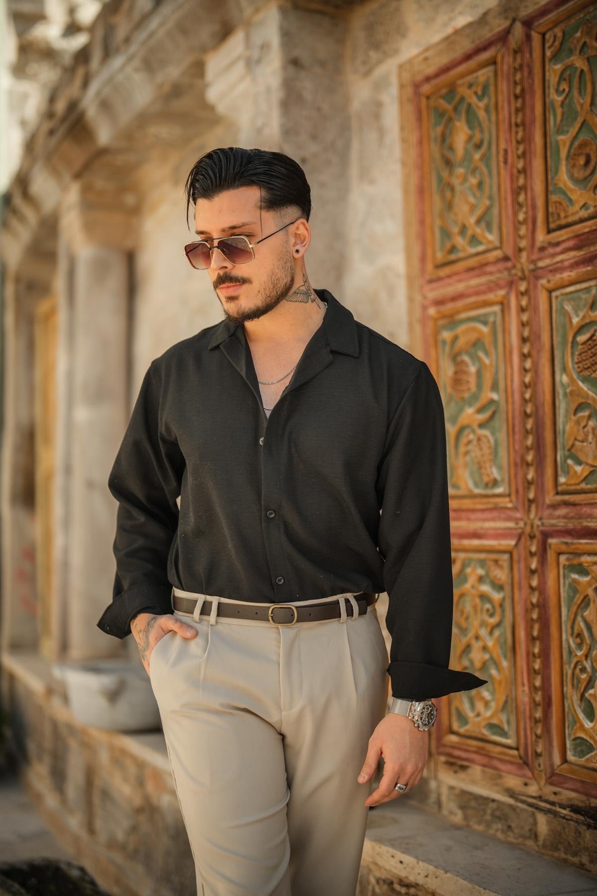 Non Iron Oversize Gömlek Siyah