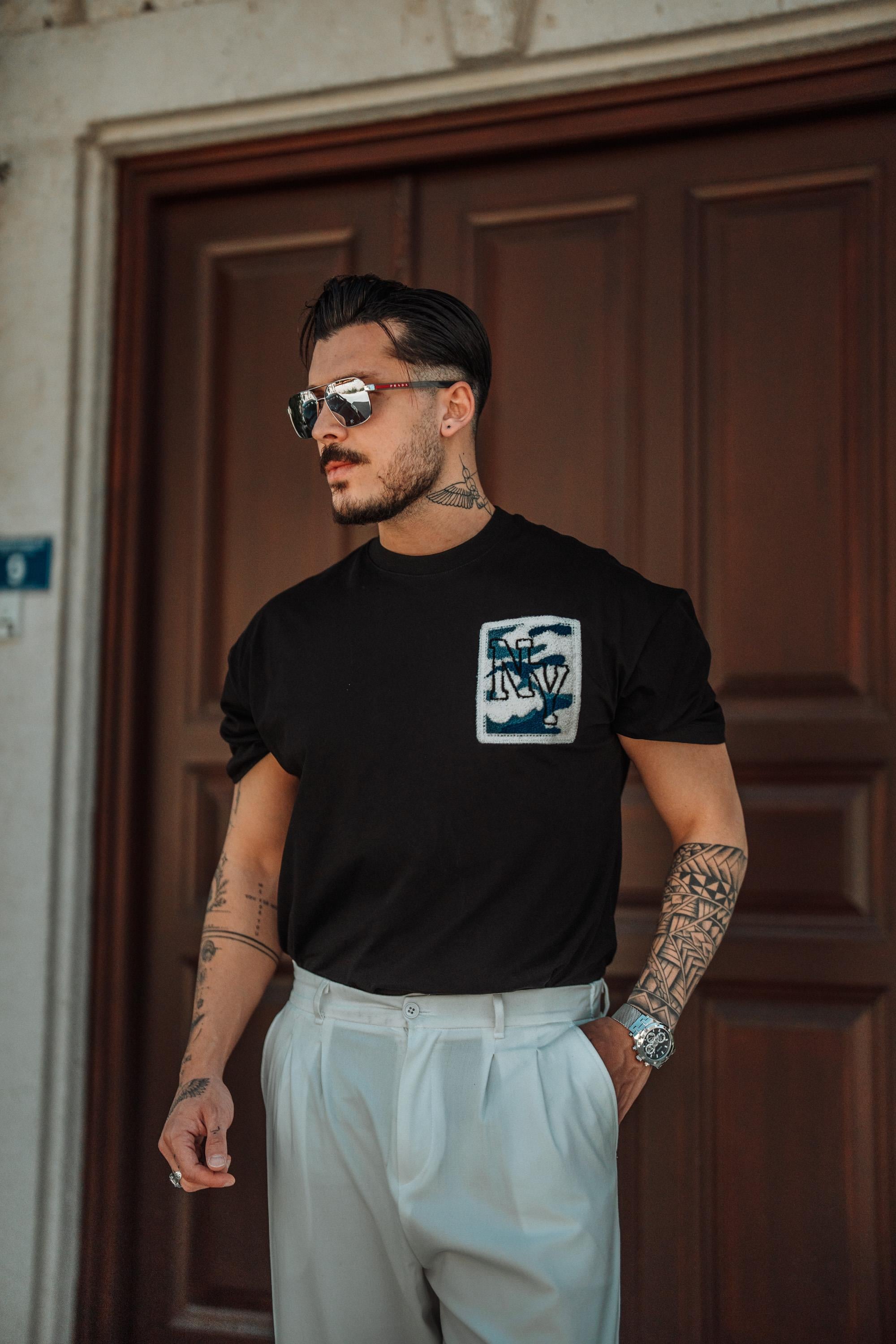 NY Nakışlı Oversize T-Shirt Siyah