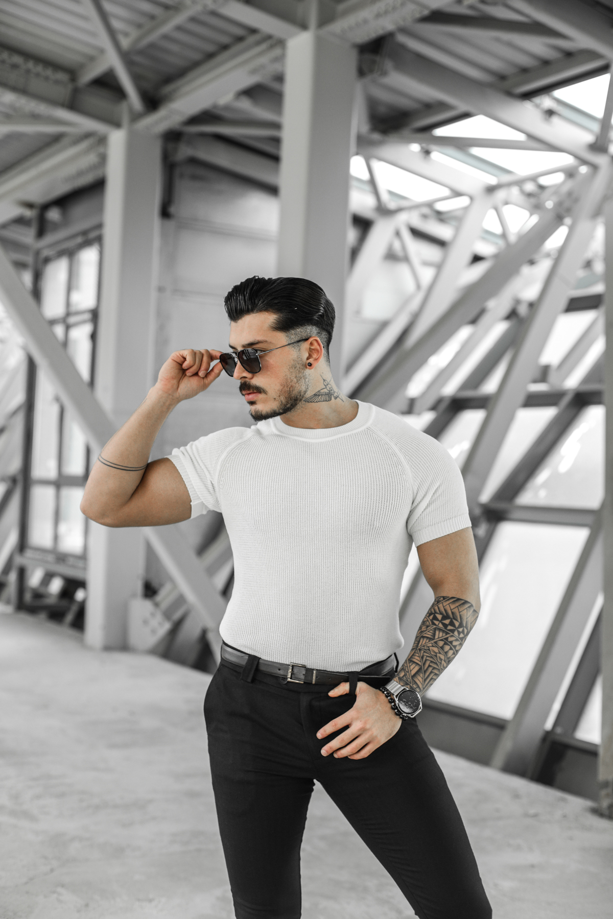 Omuz Detay Triko Tshirt Beyaz