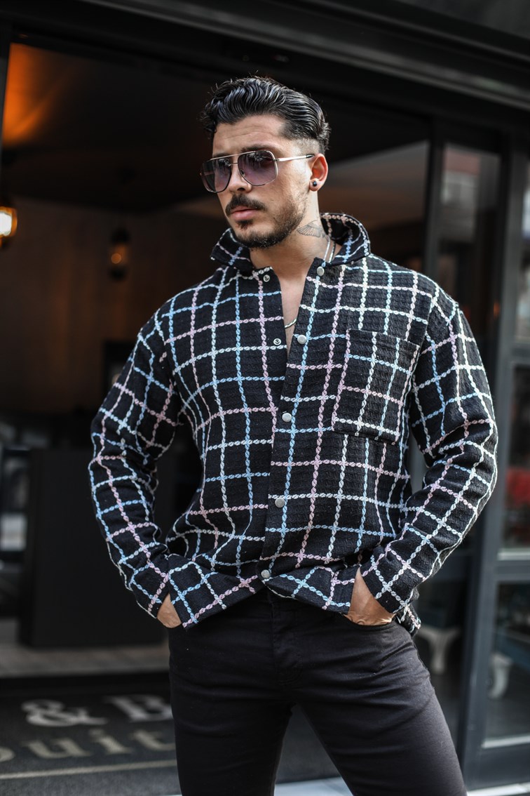 Örgü Desenli Çıtçıtlı Oduncu Oversize Gömlek