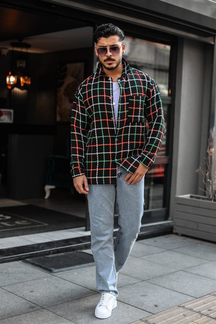 Örgü Desenli Çıtçıtlı Oduncu Oversize Gömlek