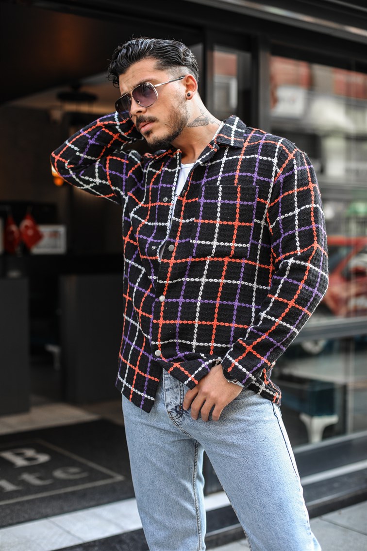 Örgü Desenli Çıtçıtlı Oduncu Oversize Gömlek