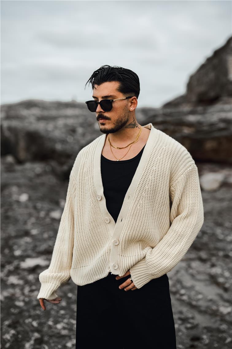 Örgülü Bol kalıp Hırka Krem