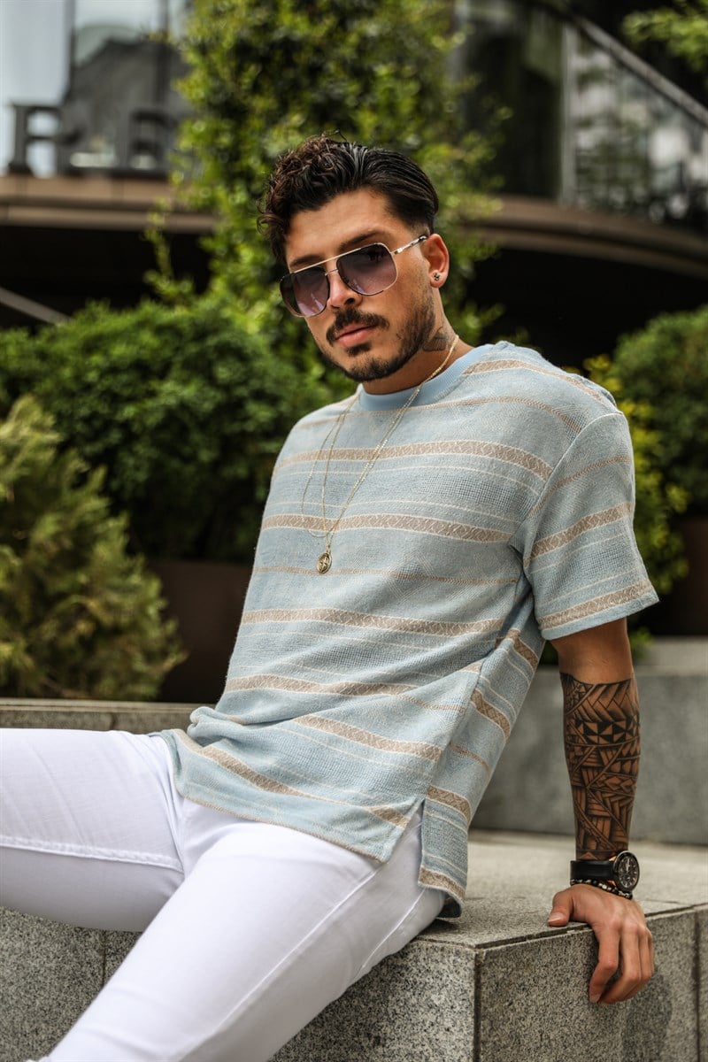 Örgülü Desenli Keten Oversize T-shirt