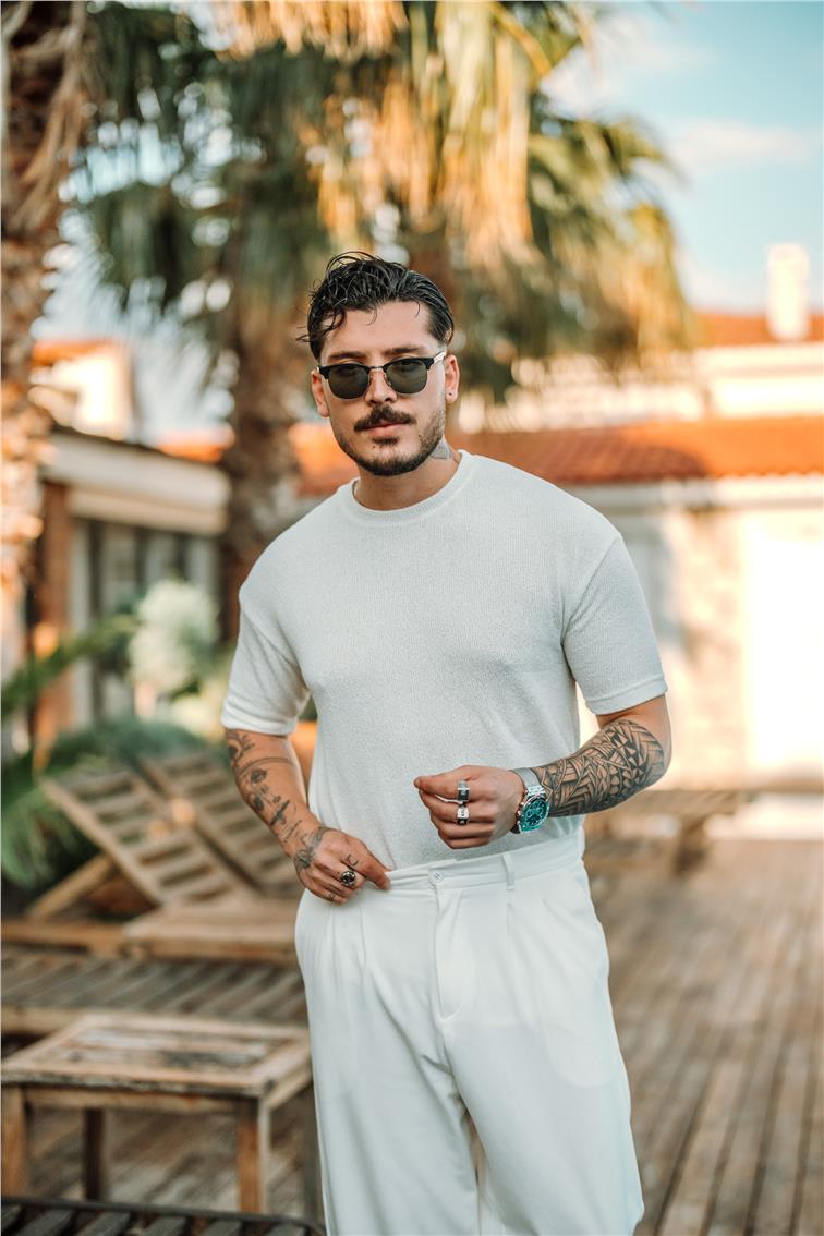 Örgülü Likralı T-Shirt Beyaz