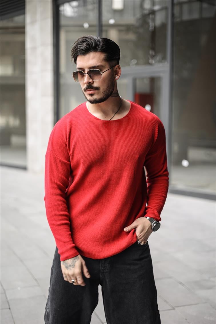 Örgülü Oversize Triko Uzun Kollu Kazak Bordo