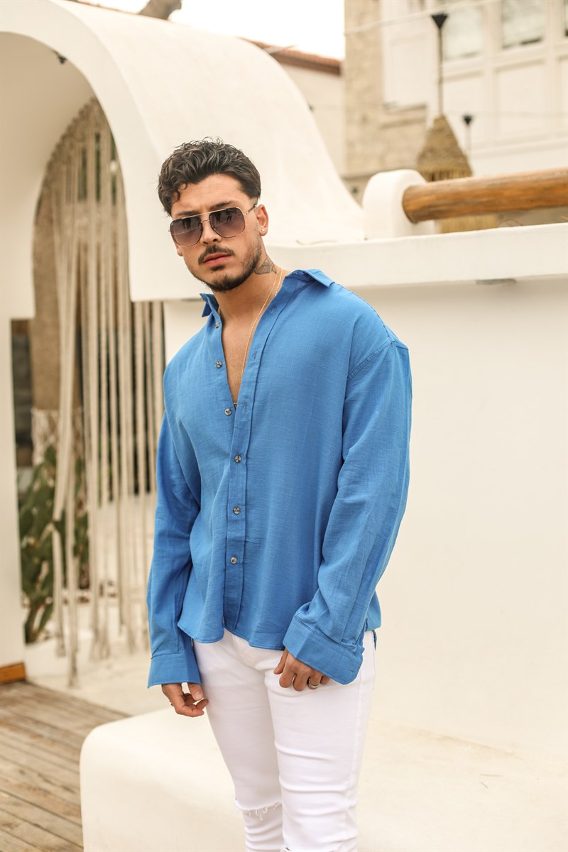 Örgülü Pamuk Oversize Gömlek