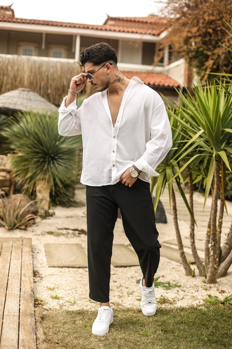 Örgülü Pamuk Oversize Gömlek