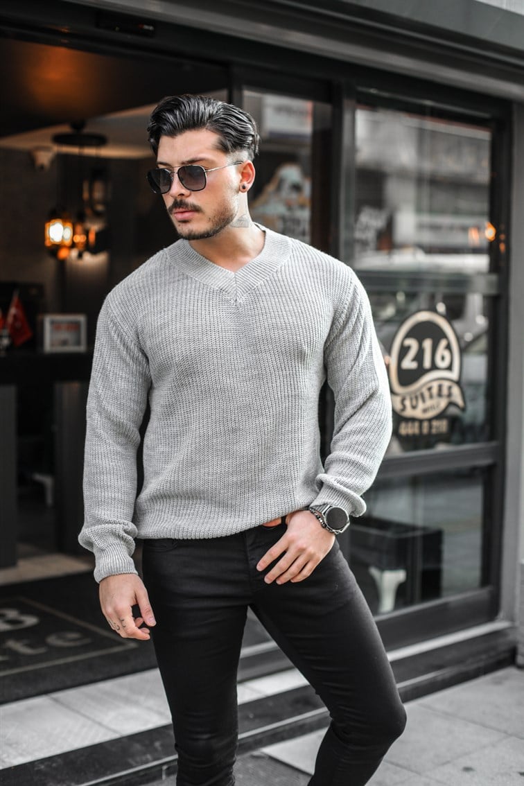 Örgülü V Yaka Kazak