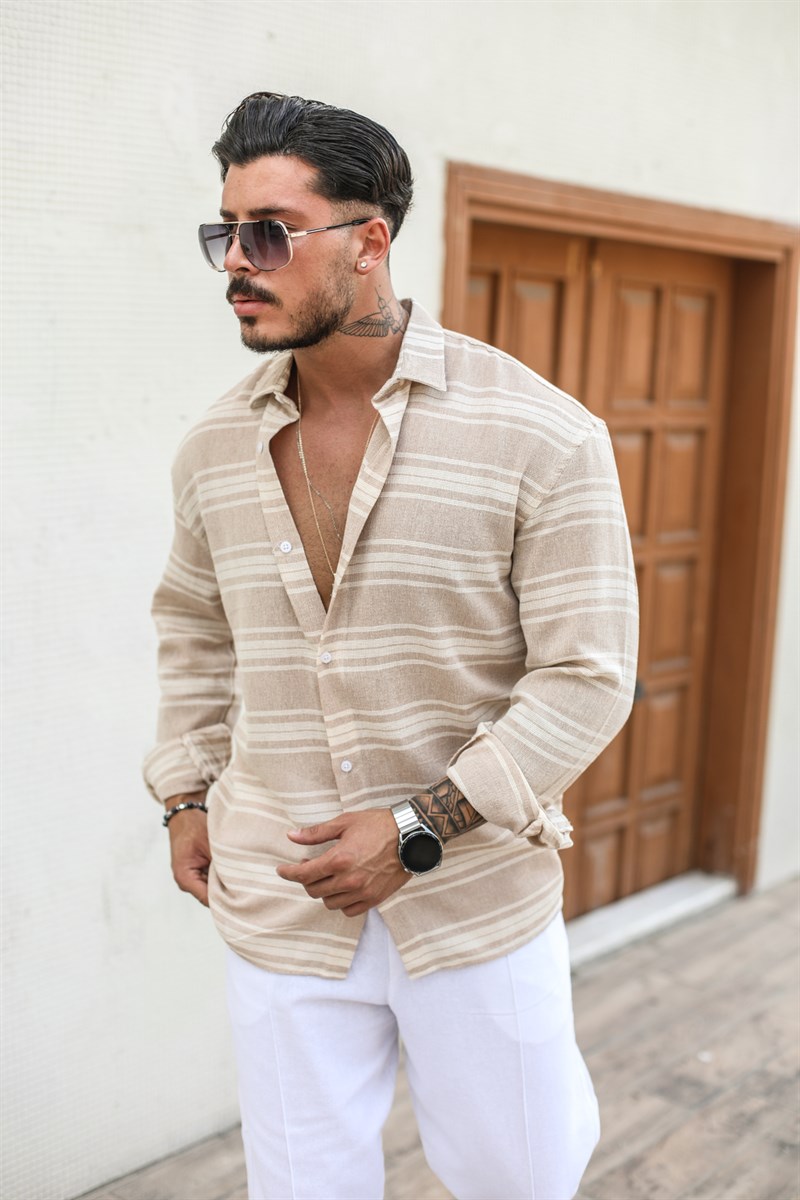 Örme Keten Desenli Oversize Gömlek