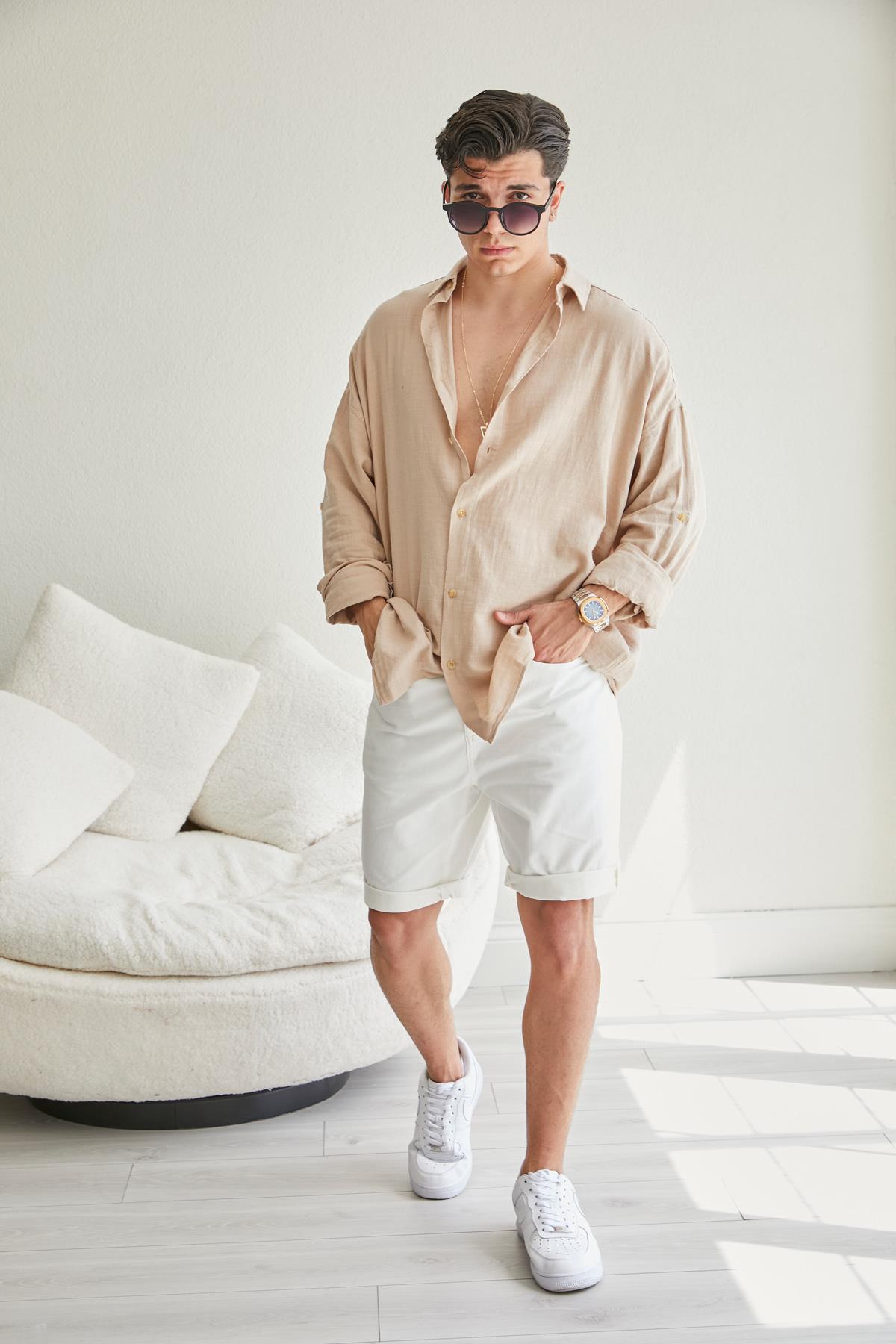 Örme Oversize Gömlek Bej