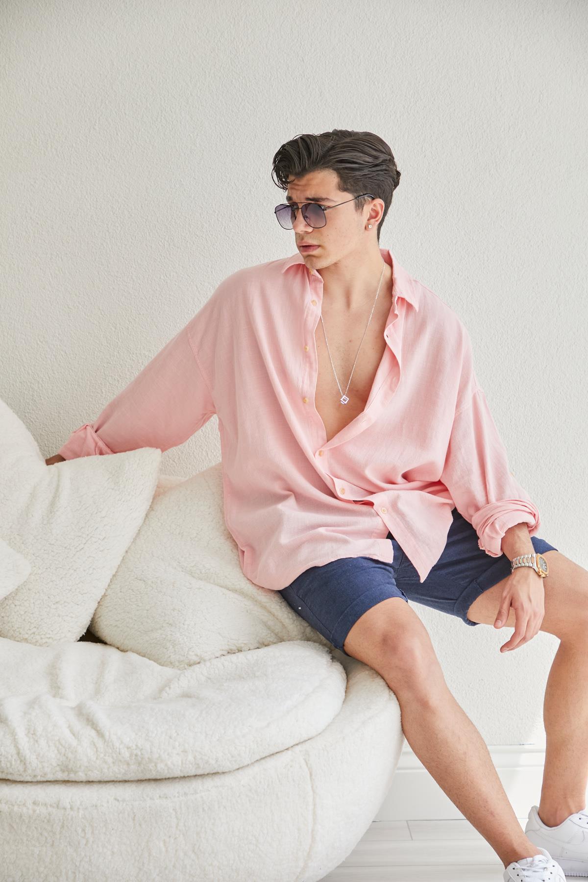 Örme Oversize Gömlek Pudra