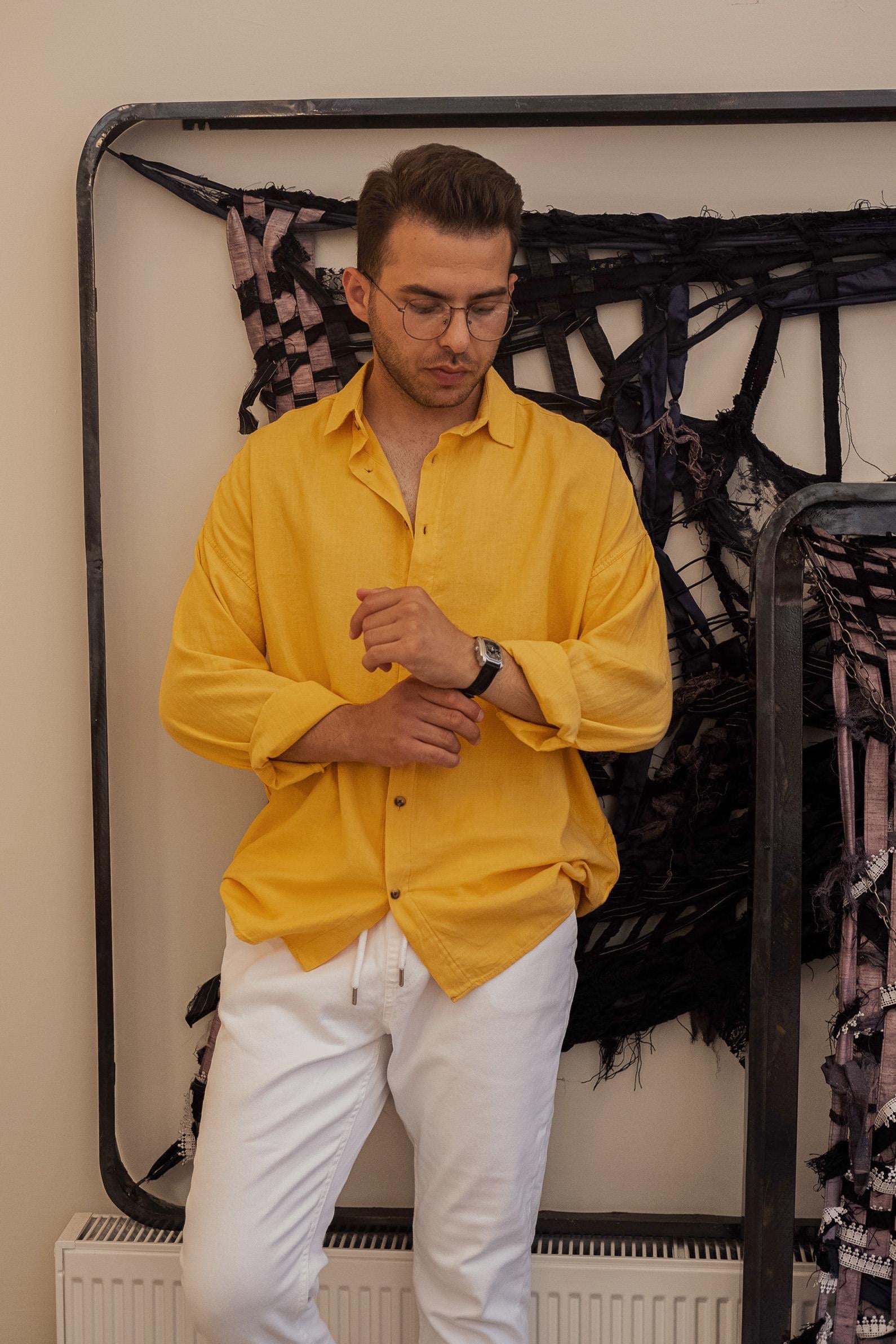 Örme Oversize Gömlek Sarı