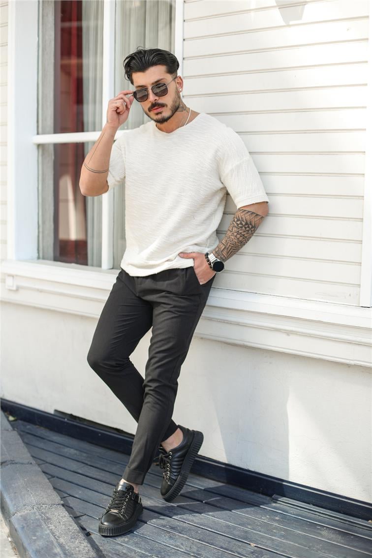 Örmeli Relax Oversize T-Shirt Ekru