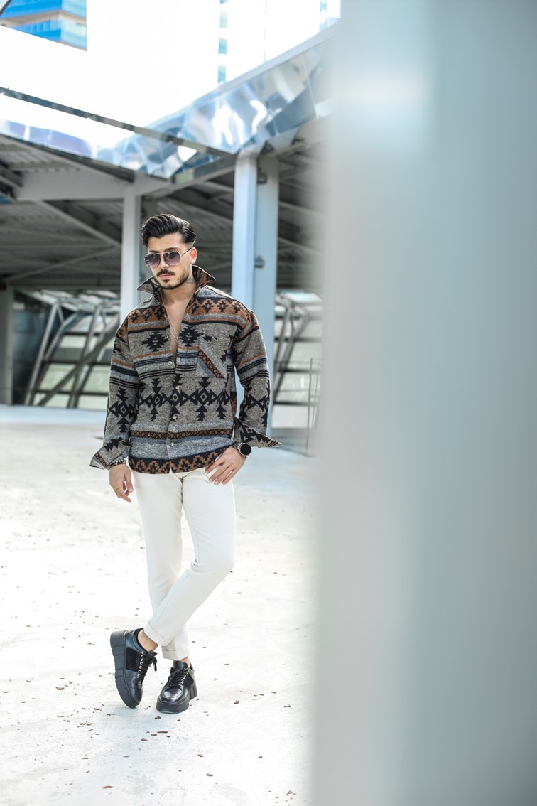 Otantik Desenli Oversize Gömlek