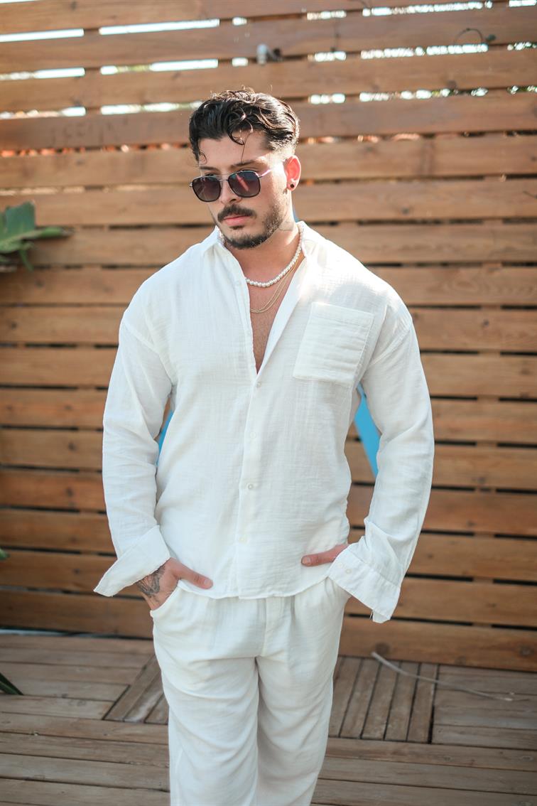 Oval Kesim Müslin Oversize Gömlek Beyaz