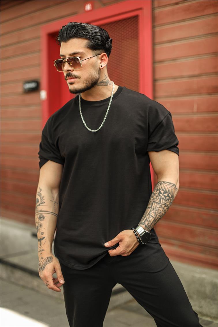 Oval Kesim Oversize T-Shirt Siyah
