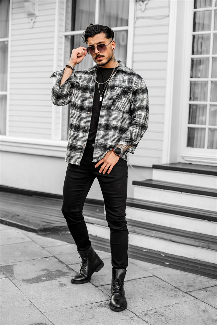 Oversize Çizgili Oduncu Gömlek