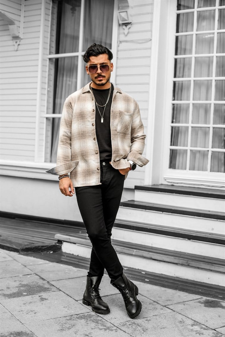 Oversize Çizgili Oduncu Gömlek