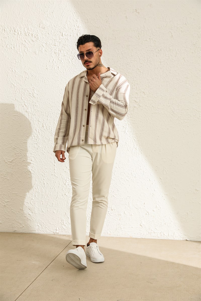 Oversize Çizgili Pamuk Gömlek