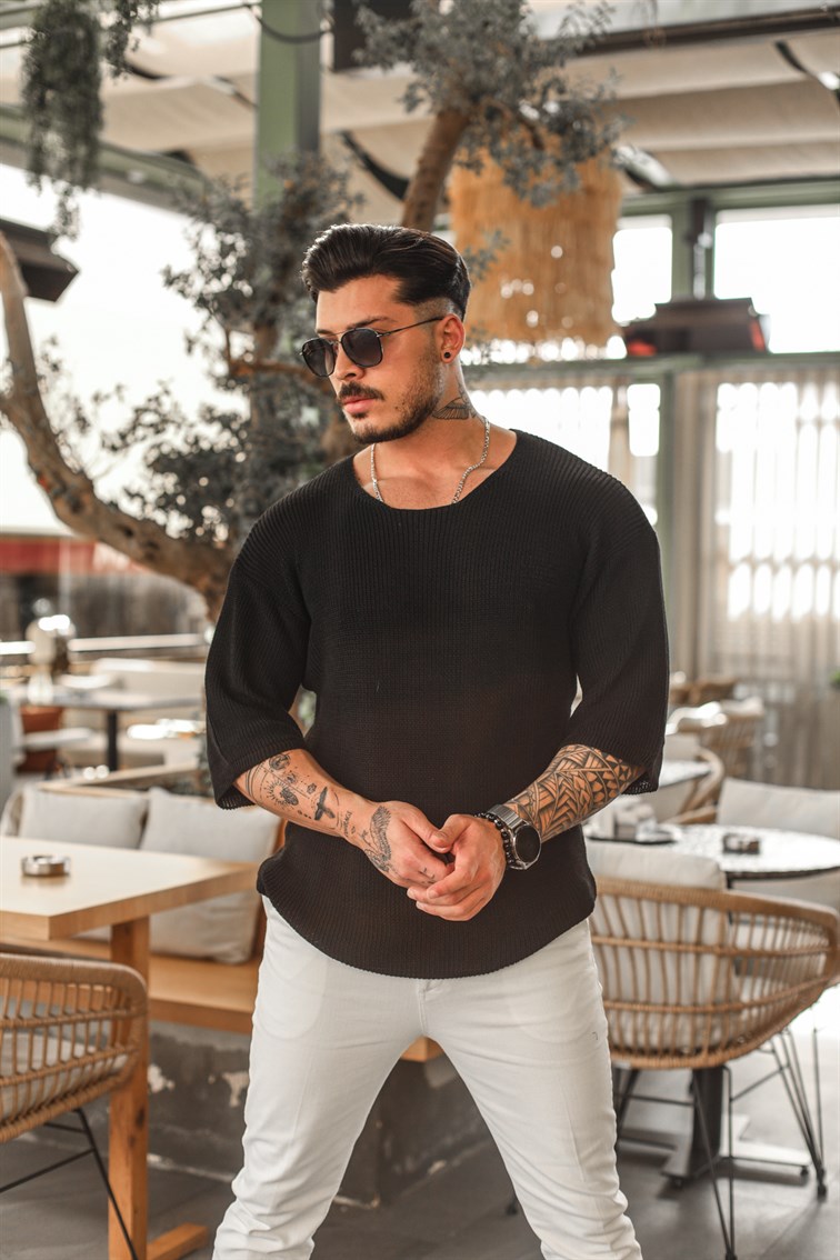 Oversize Örgülü Fakir Kol T-Shirt