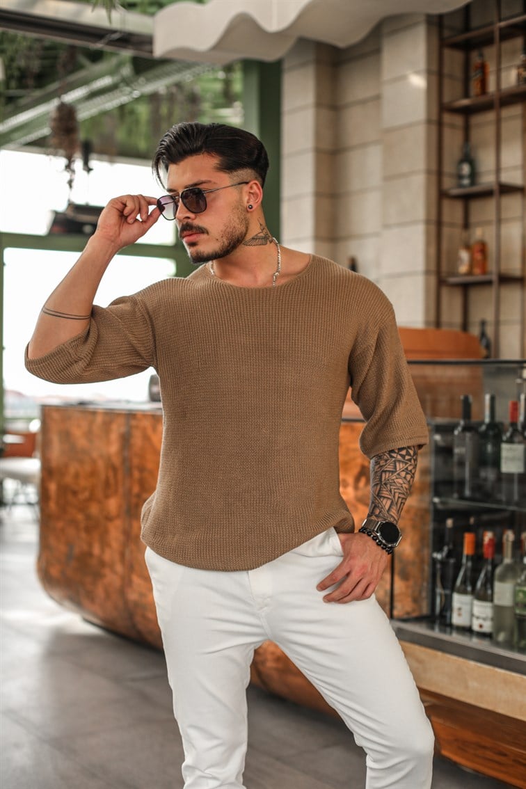 Oversize Örgülü Fakir Kol T-Shirt