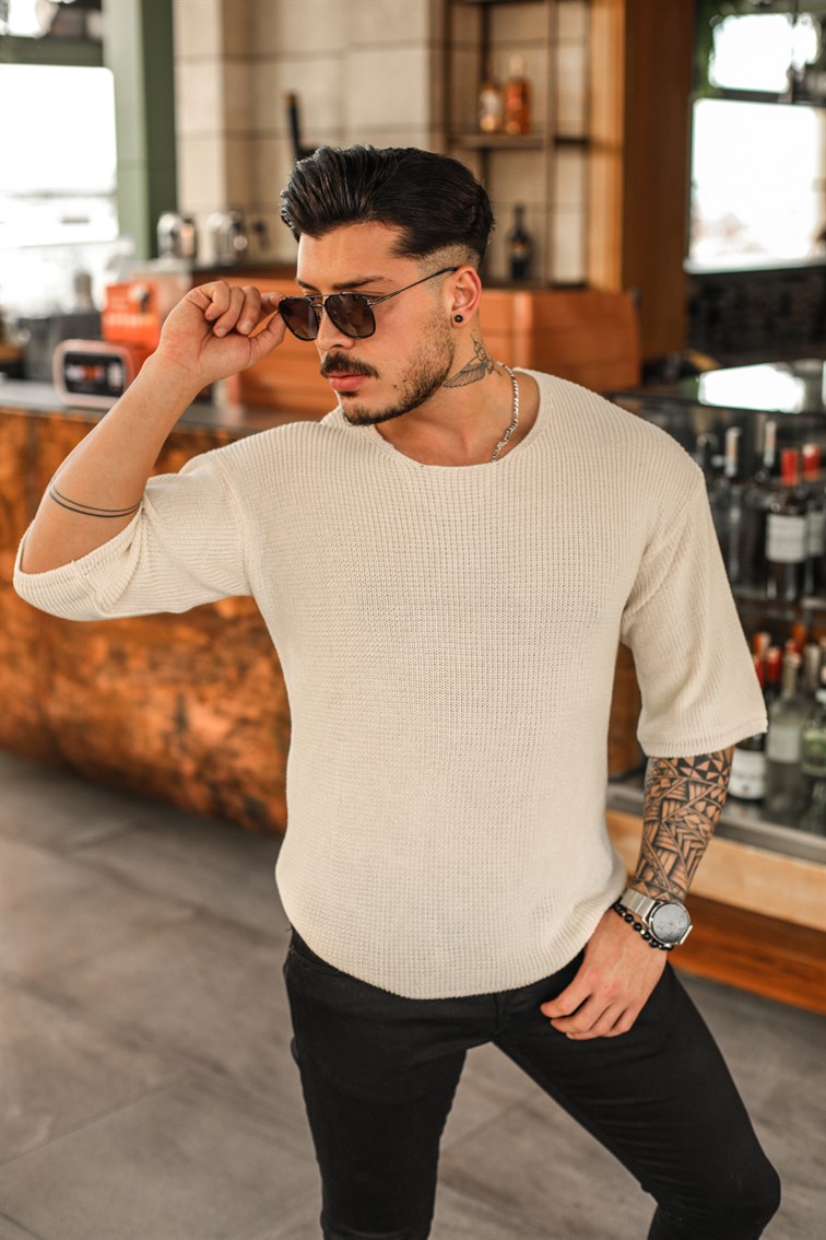 Oversize Örgülü Fakir Kol T-Shirt