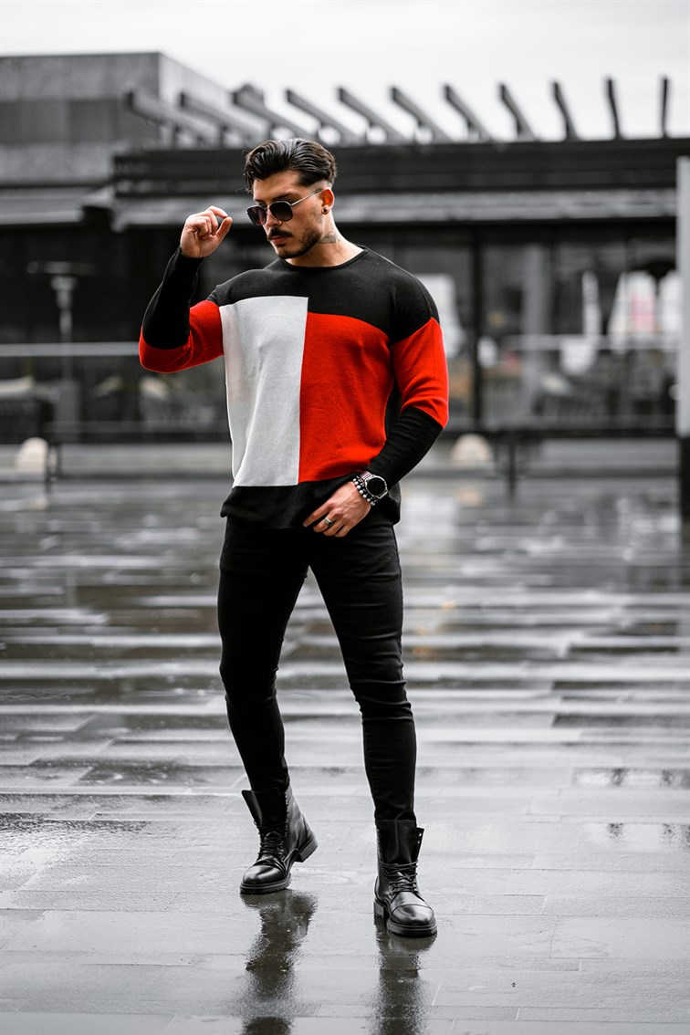 Oversize Örgülü Renkli Kazak