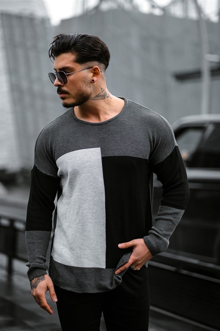 Oversize Örgülü Renkli Kazak