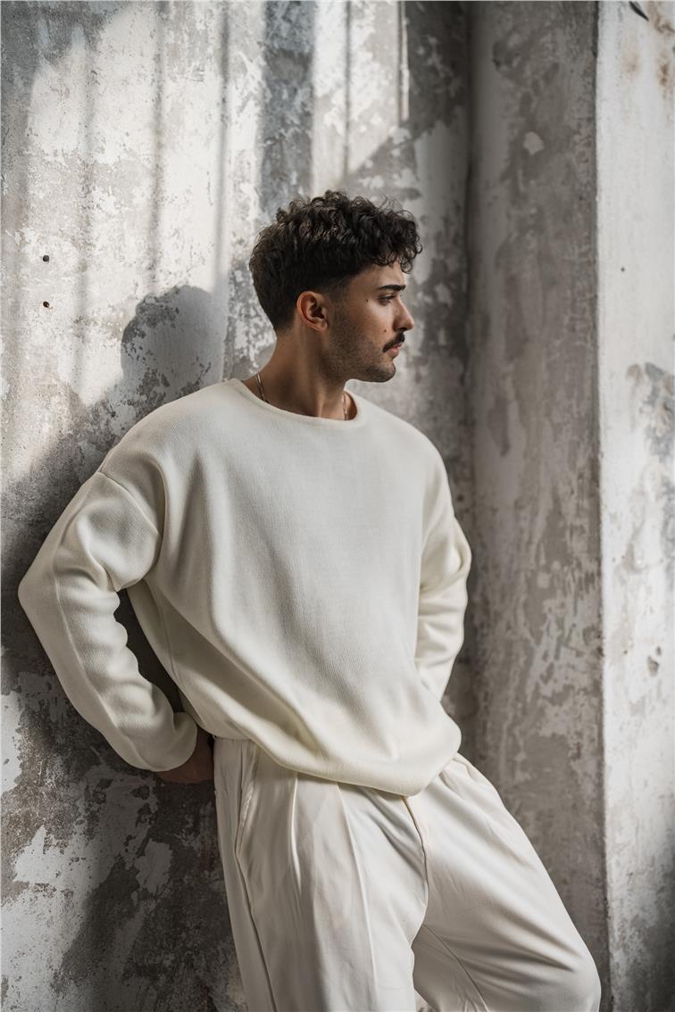 Oversize Pamuklu Triko Kazak Beyaz