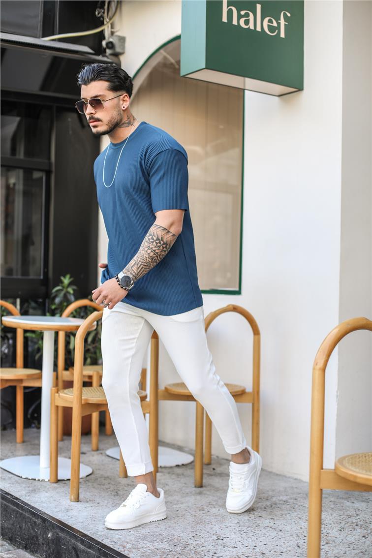 Oversize Rahat Fitilli T-Shirt İndigo
