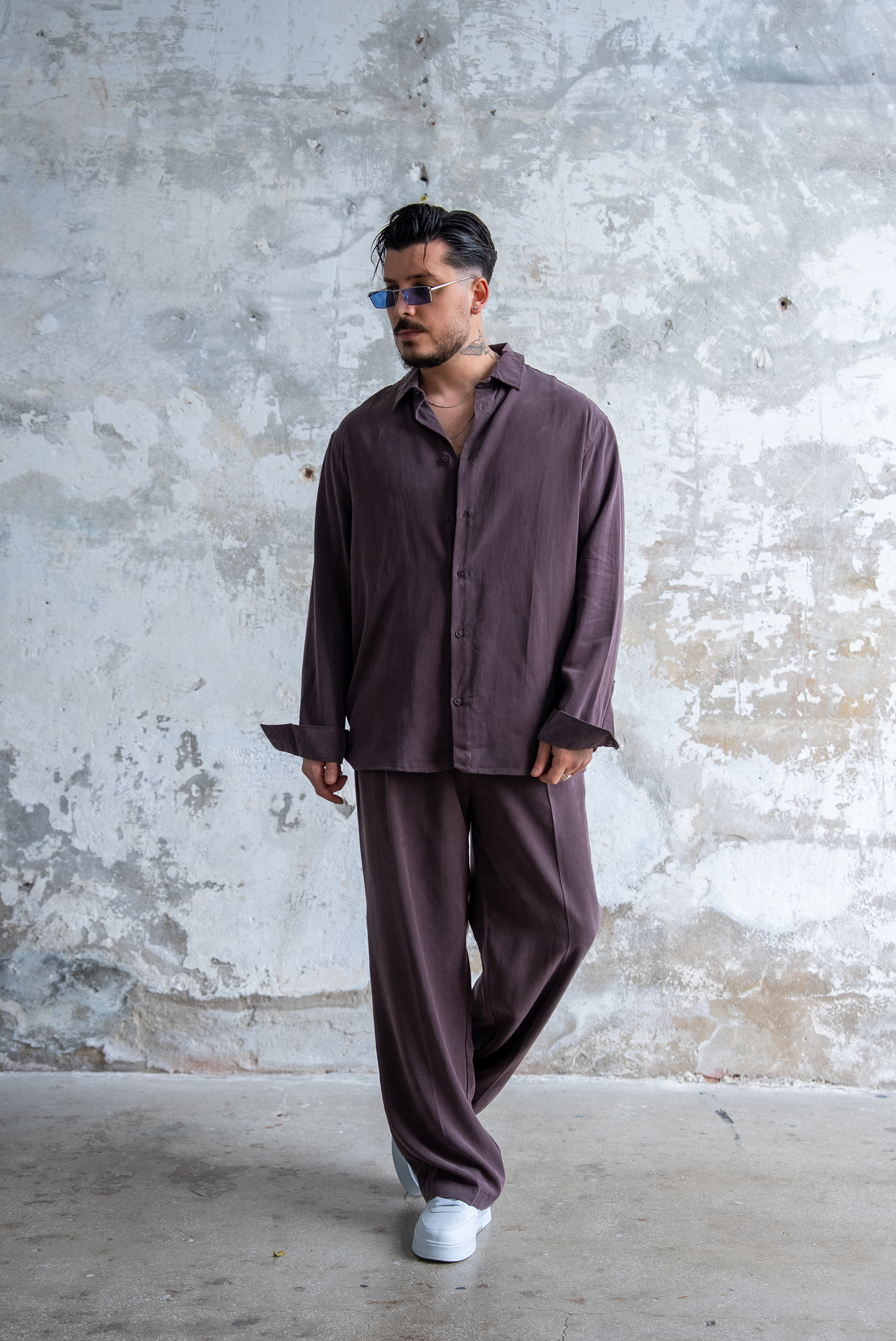 Oversize Yıkamalı Modal Takım Kahve
