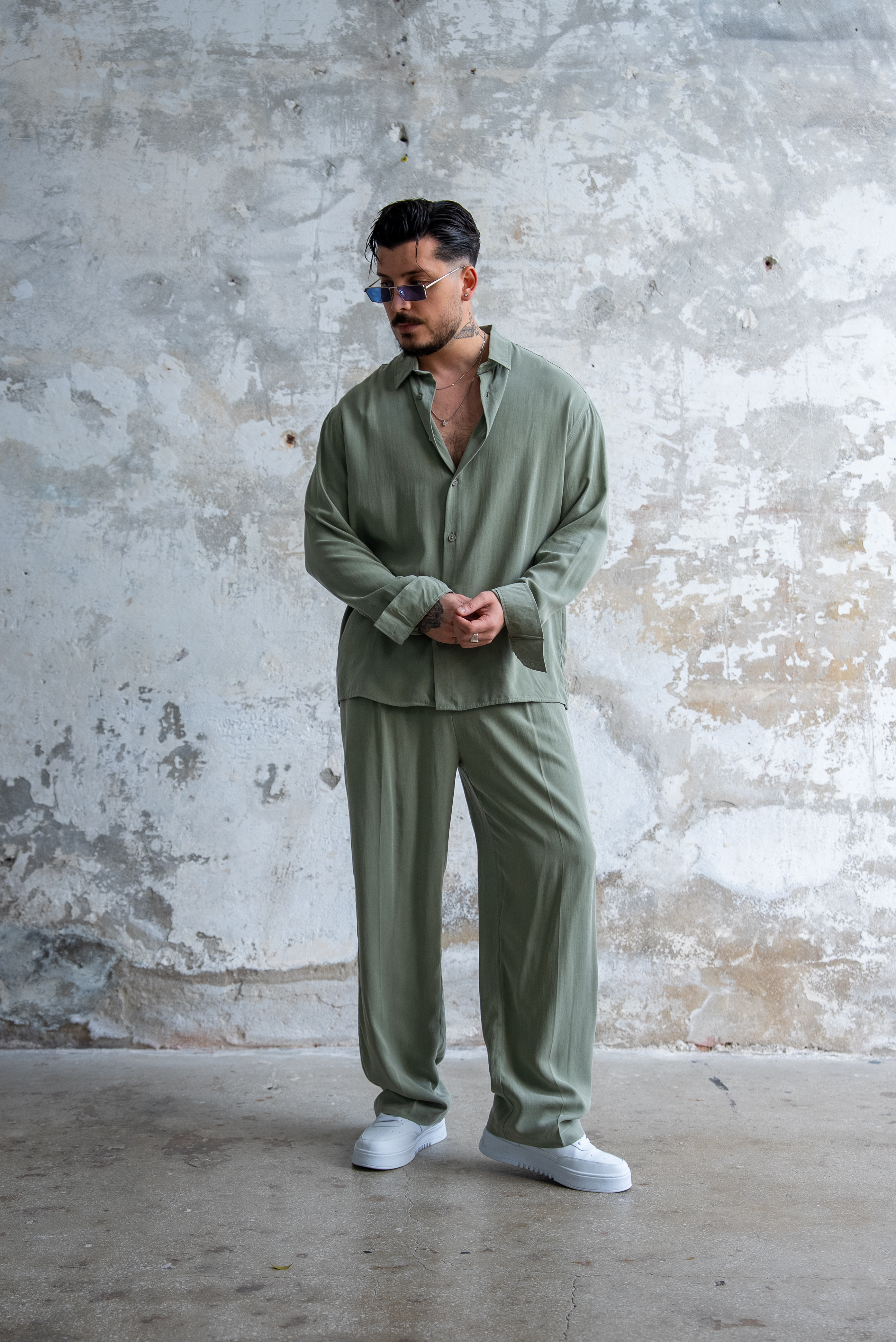Oversize Yıkamalı Modal Takım Yeşil