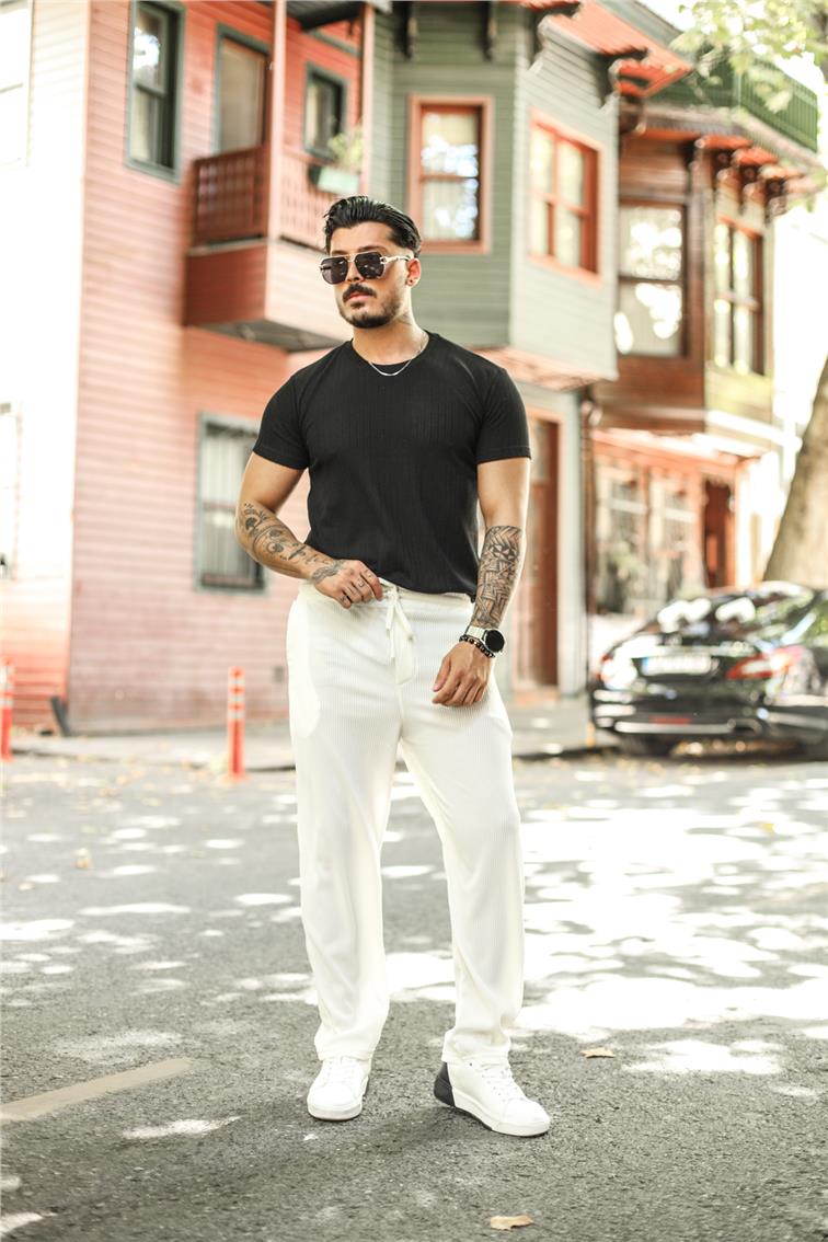Özgün Tasarım Baggy Pantolon Beyaz