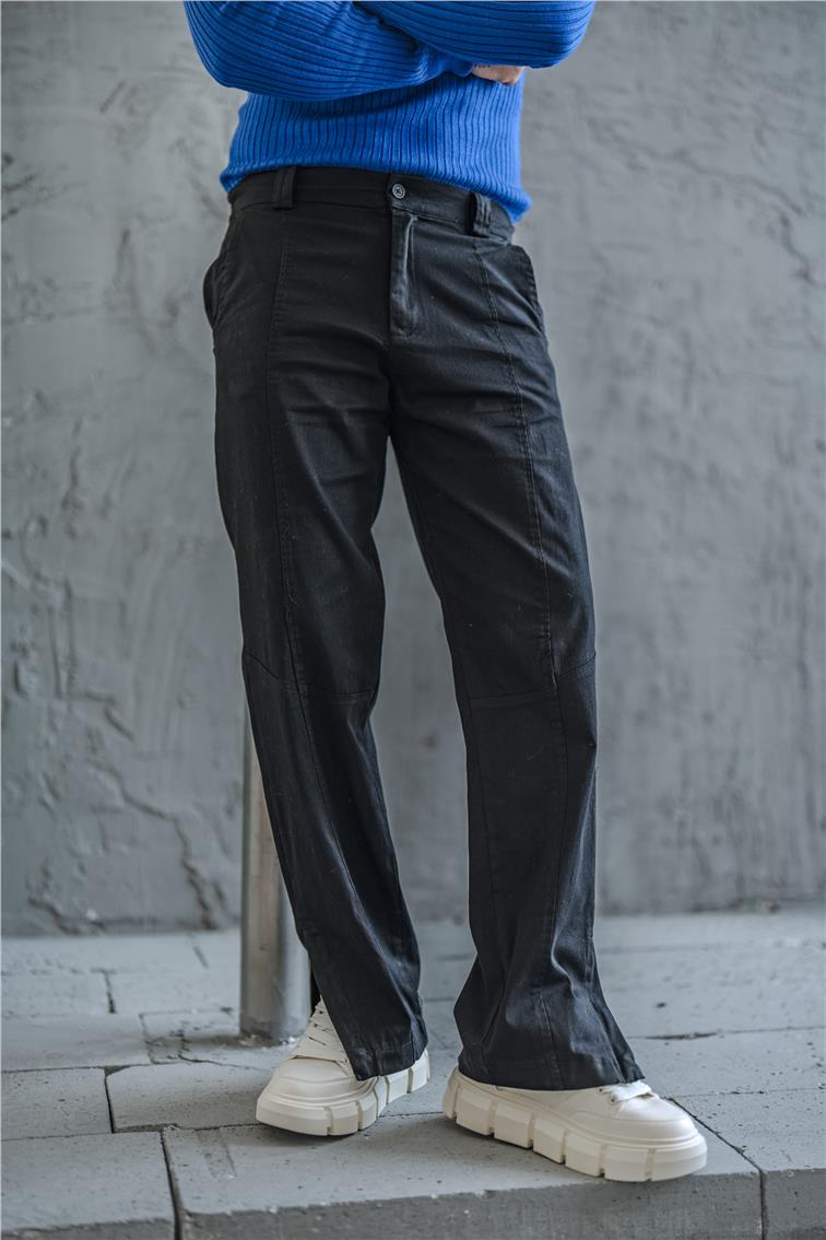 Paça Fermuarlı Baggy Pantolon Siyah