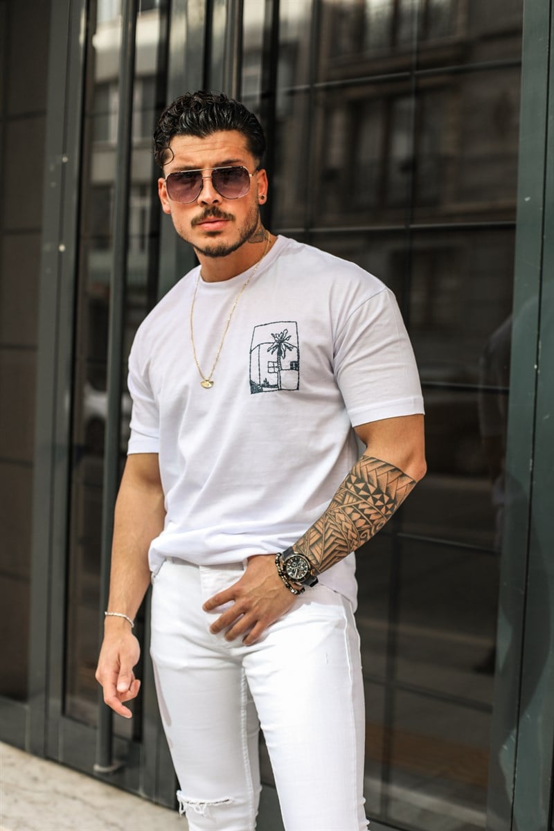 Palmiye Baskılı Oversize T-Shirt