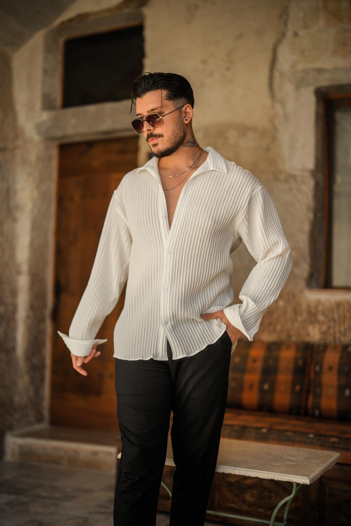 Pamale Kumaş Oversize Gömlek Beyaz
