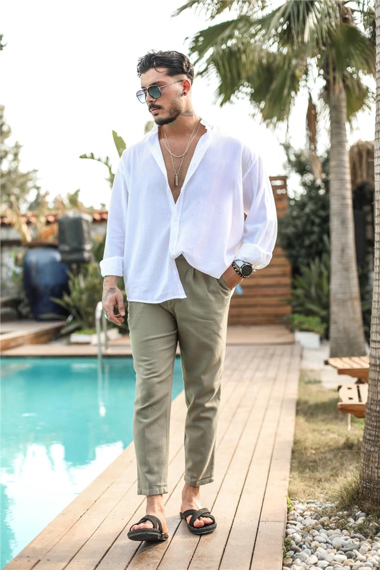 Pamuklu Beyaz Düğmeli Oversize Gömlek Beyaz