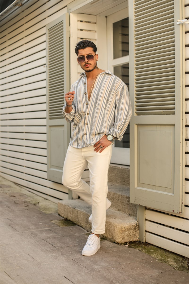 Pamuklu Çizgili  Oversize Gömlek