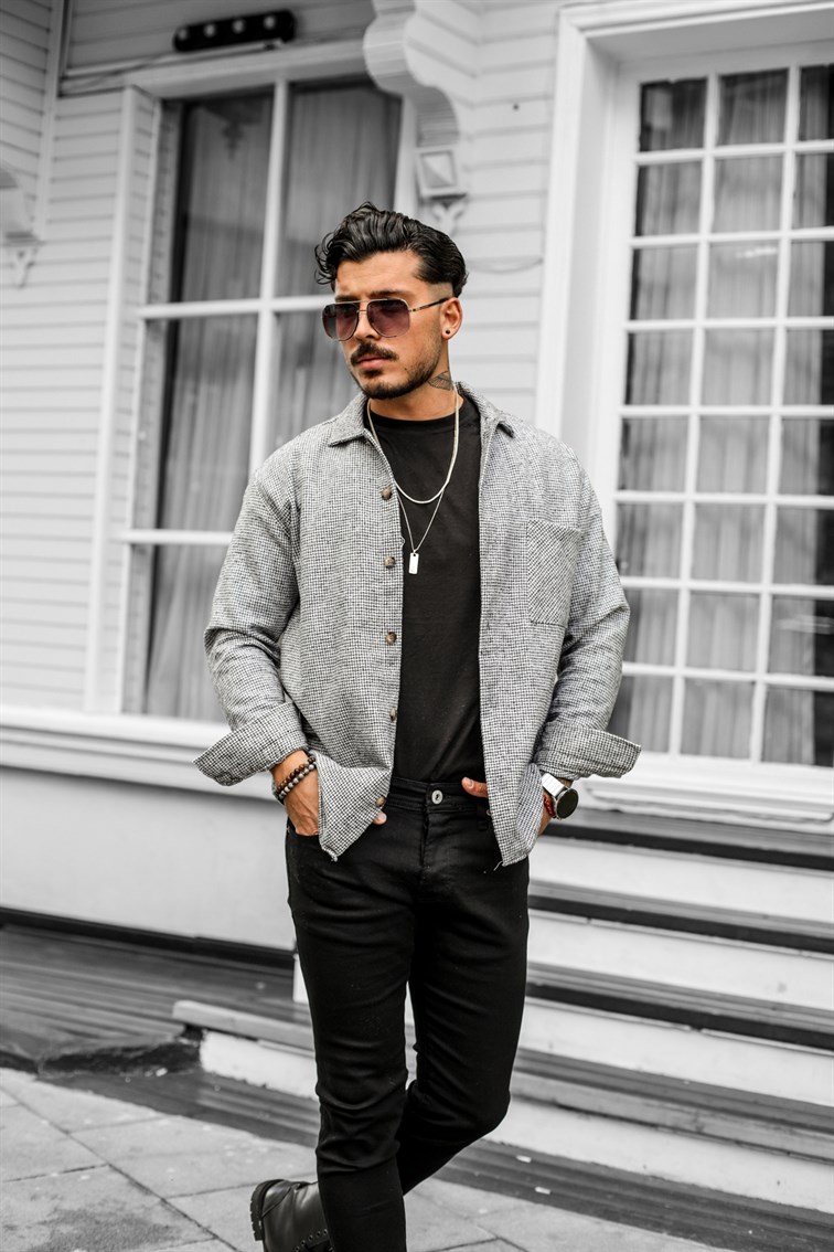 Pamuklu İllüzyon Desenli Oversize Oduncu Gömlek