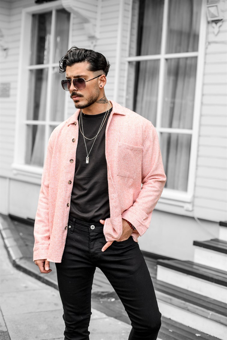 Pamuklu İllüzyon Desenli Oversize Oduncu Gömlek