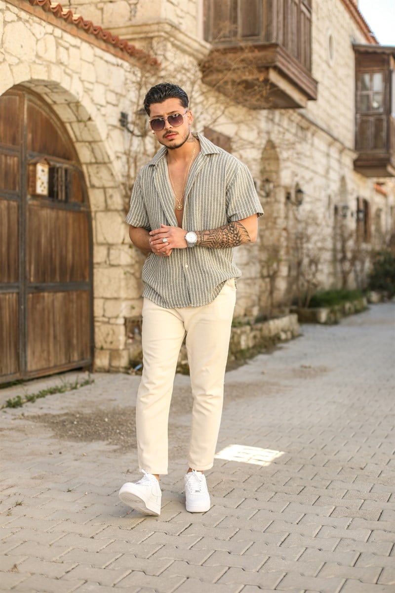 Pamuklu Örgülü Kısa Kol Oversize Gömlek