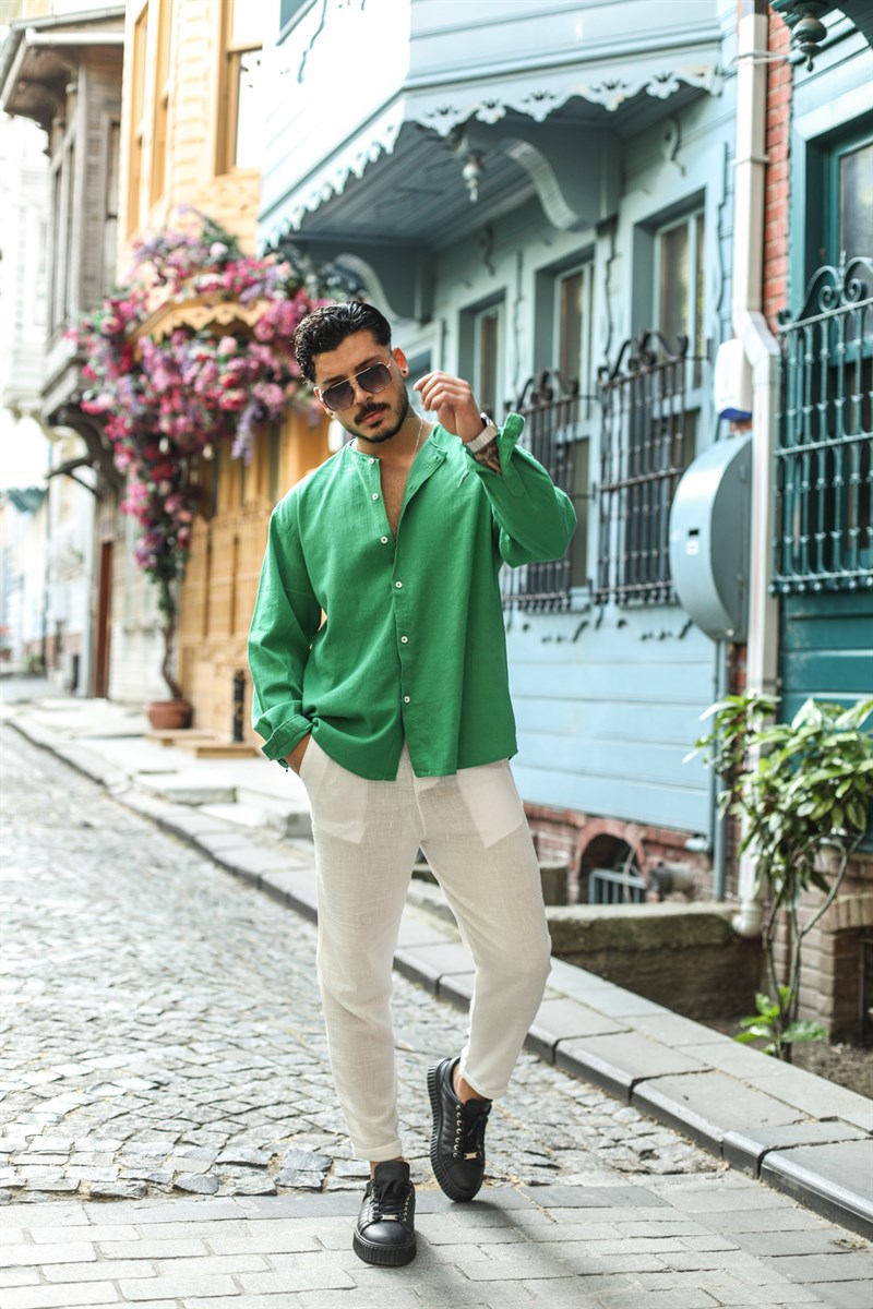 Pamuklu Sıfır Yaka Oversize Gömlek